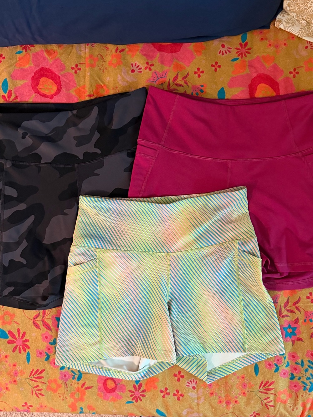 Old Navy Performance Shorts — 3” Length Pink, Black Camo & Multi-color stripe